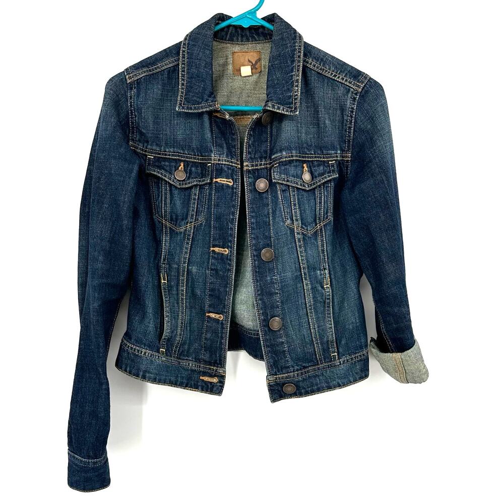 American Eagle Size XS Long Sleeve Button‎ Down Denim Jean Jacket with Pockets